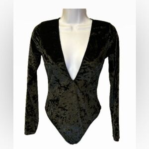 Victoria’s Secret Black Crushed Velvet Bodysuit Size XS